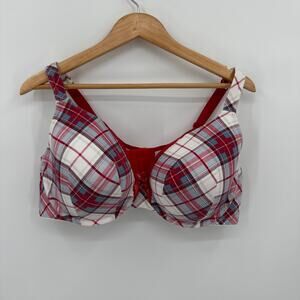 Cacique Lightly Lined Full Coverage Red Plaid Bra Size 46D